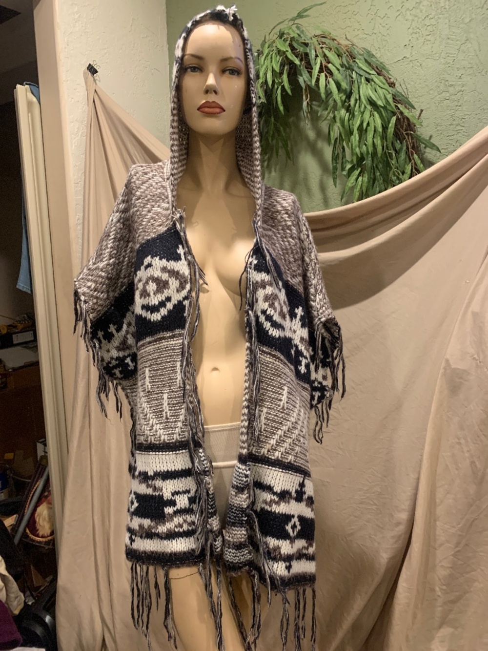 Woven hearts Boho Aztec hooded poncho